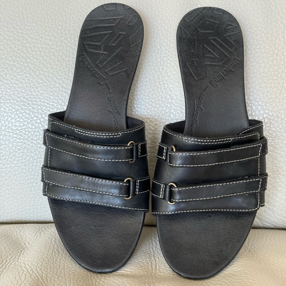 Timberland Women's Black Leather Slides Sandals